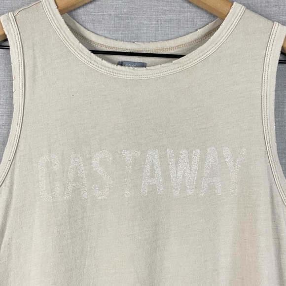 Aerie Women’s Beige Distressed ‘Castaway’ Graphic Tank Top Size Extra Small - Picture 3 of 7